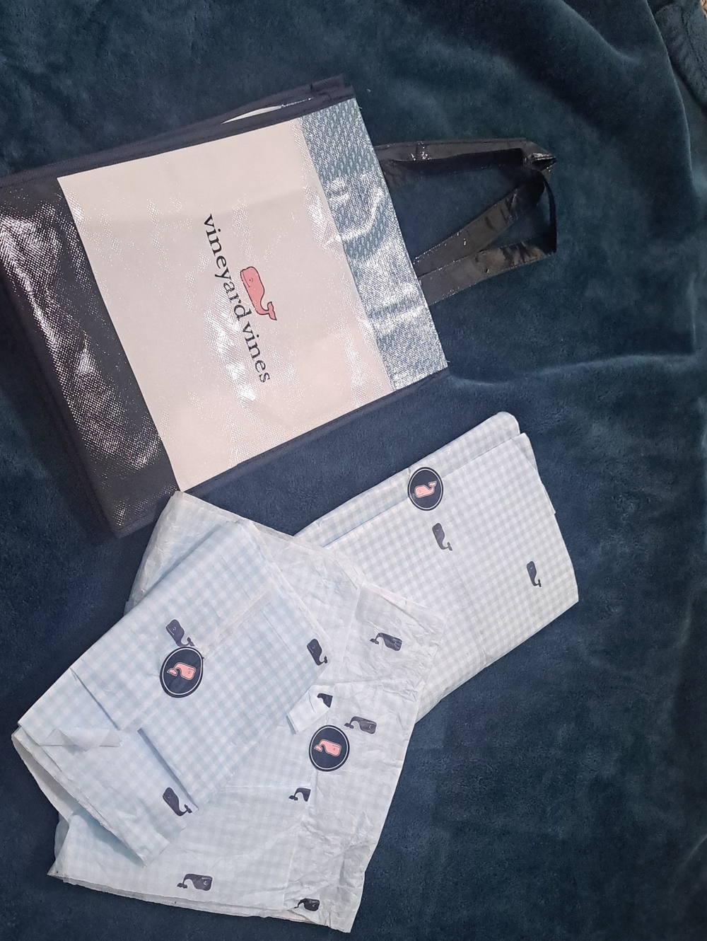 Vineyard Vines Light Blue Gingham Tote And Tissue Paper